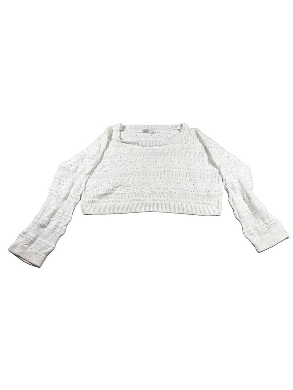 Hollister White Crochet Knit Cropped Sweater Size S Off-Shoulder 0193